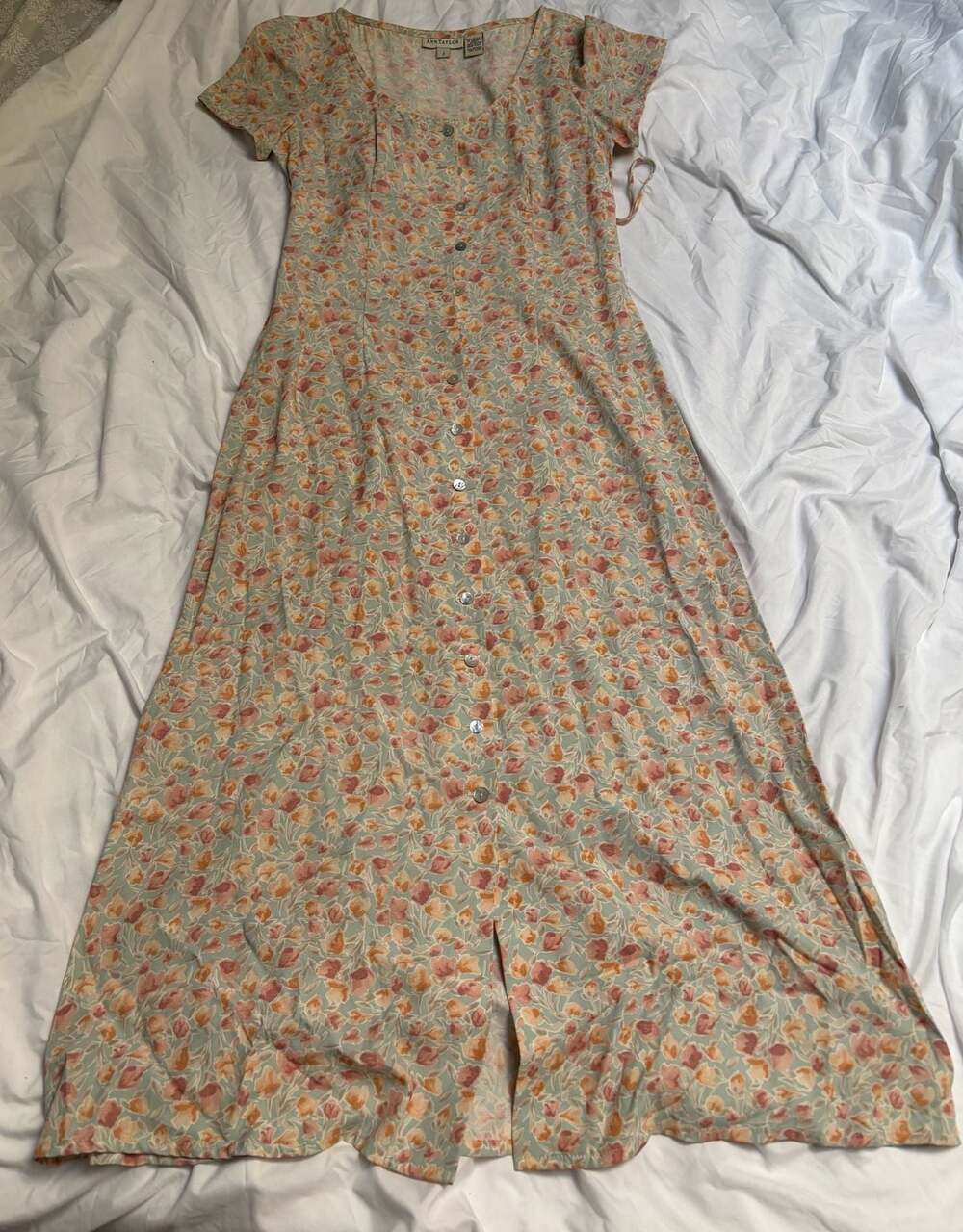 Ann Taylor Vintage 90s Floral Rayon Button-Front Maxi Dress Size 2